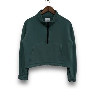 Allfenix Women's‎ Cropped 1/4 Zip Pullover Sweater Green Size Small 21 x 19.5
